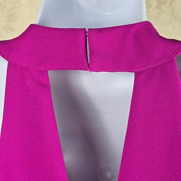 Adelyn Rae Size XS Hot Pink Halter Necked Dress Fit & Flare Keyhole Back Ruffle - Picture 10 of 14